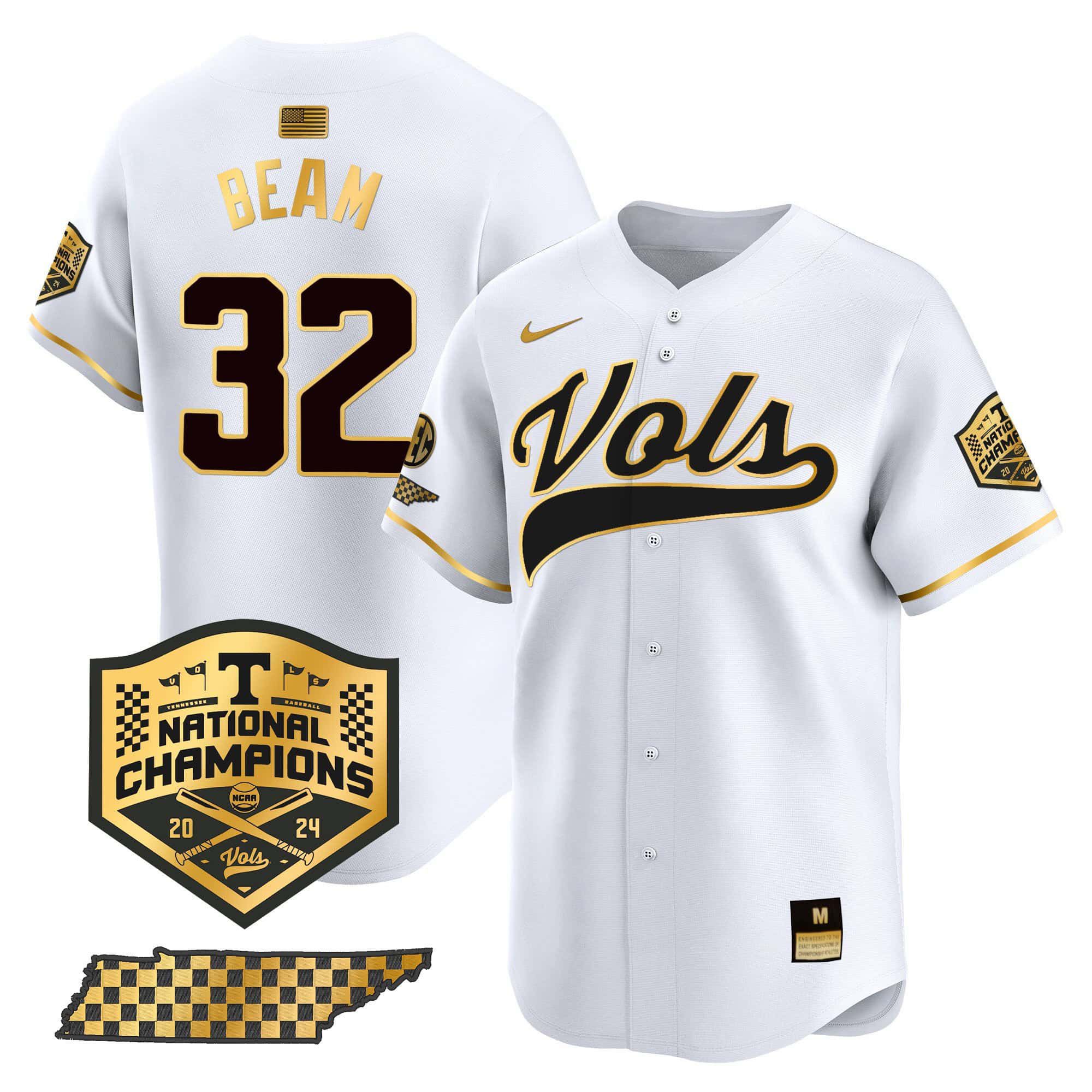 Men Tennessee Volunteers #32 Beam White 2024 Nike Champions Vapor Premier Limited NCAA Jersey style 1->ncaa teams->NCAA Jersey